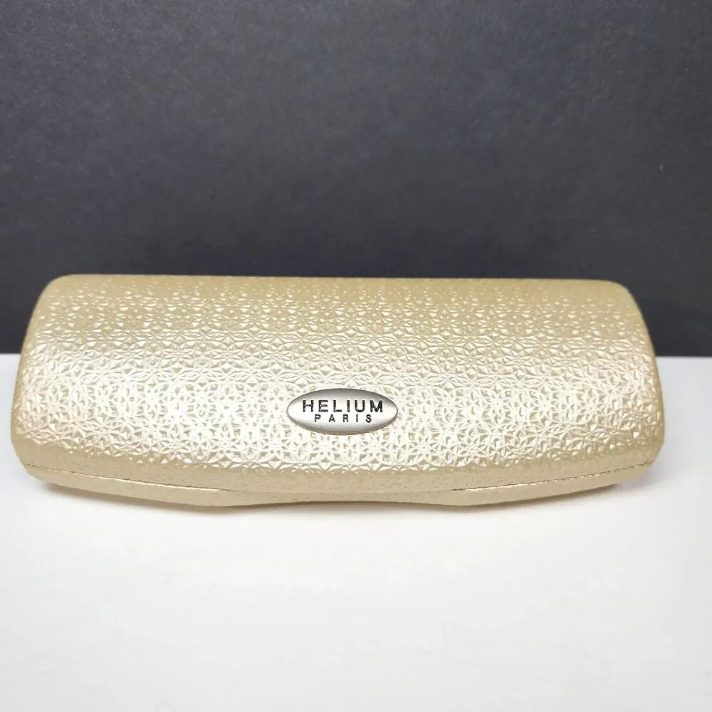 Helium Paris Hard Clamshell Eyeglasses Case Gold Textured Metallic Finish Floral